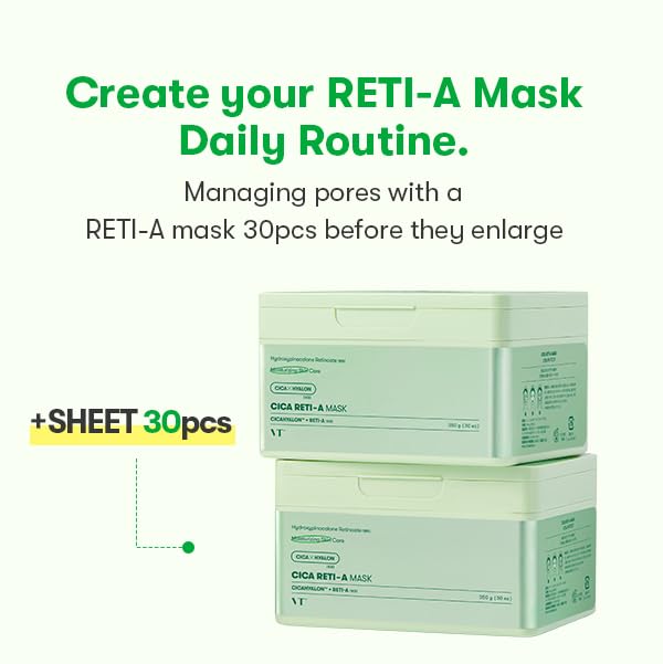 CICA Reti-A Mask Sheet 30 Pcs, Retinol Complex for Daily Care 12.34Oz(350g)