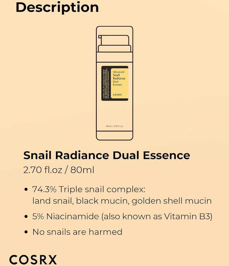 Niacinamide 5% + Snail Mucin 74% Dual Essence 80ml / 2.70 fl. oz.