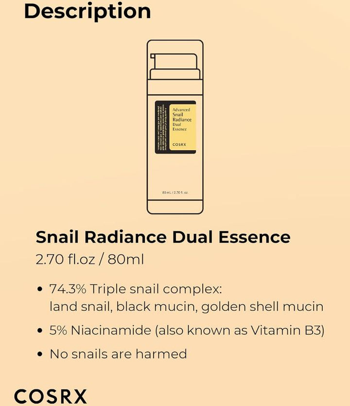 Niacinamide 5% + Snail Mucin 74% Dual Essence 80ml / 2.70 fl. oz.