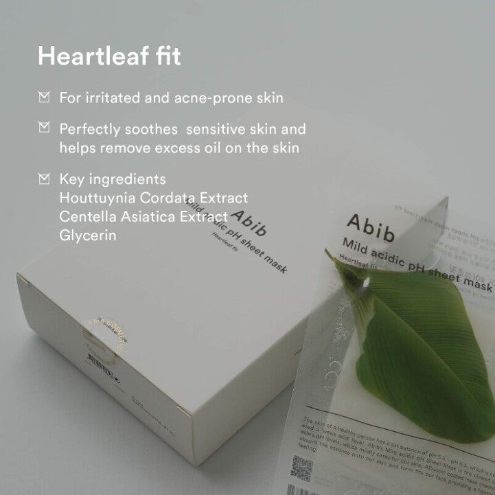 Mild acidic pH sheet mask Heartleaf Fit 10 Sheets